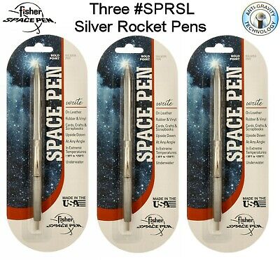 Three (3) Fisher Space Pens #sr80sl / Silver Rocket Pens With Silver Ink